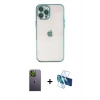 MARSİLYAN™- iPhone 12 Pro Max Kılıf Vadi Minimal - Siyah 3D Antistatik Seramik Nano Ekran Koruyucu + Neon Fosforlu Kamera Lens - YL