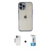 MARSİLYAN™- iPhone 12 Pro Max Kılıf Vadi Minimal - Siyah 5D Eko Cam Ekran Koruyucu + Lacivert Shine Kamera Lens