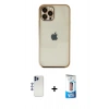MARSİLYAN™- iPhone 12 Pro Max Kılıf Vadi Minimal - Siyah 5D Eko Cam Ekran Koruyucu + Lacivert Shine Kamera Lens