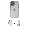 MARSİLYAN™- iPhone 12 Pro Max Kılıf Vadi Minimal - Siyah 5D Eko Cam Ekran Koruyucu + Lacivert Shine Kamera Lens