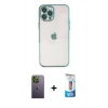 MARSİLYAN™- iPhone 12 Pro Max Kılıf Vadi Minimal - Siyah 5D Eko Cam Ekran Koruyucu + Neon Fosforlu Kamera Lens - YL