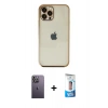 MARSİLYAN™- iPhone 12 Pro Max Kılıf Vadi Minimal - Siyah 5D Eko Cam Ekran Koruyucu + Neon Fosforlu Kamera Lens - BZ