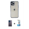 MARSİLYAN™- iPhone 12 Pro Max Kılıf Vadi Minimal - Siyah 5D Eko Cam Ekran Koruyucu + Neon Fosforlu Kamera Lens - MI