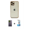 MARSİLYAN™- iPhone 12 Pro Max Kılıf Vadi Minimal - Siyah 5D Eko Cam Ekran Koruyucu + Neon Fosforlu Kamera Lens - YL