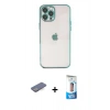 MARSİLYAN™- iPhone 12 Pro Max Kılıf Vadi Minimal - Siyah 5D Eko Cam Ekran Koruyucu + Renkli Kamera Lens Koruma Cam - MI