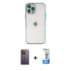 MARSİLYAN™- iPhone 12 Pro Max Kılıf Vadi Minimal - Siyah 5D Eko Cam Ekran Koruyucu + Neon Fosforlu Kamera Lens - SI