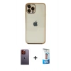 MARSİLYAN™- iPhone 12 Pro Max Kılıf Vadi Minimal - Siyah 5D Eko Cam Ekran Koruyucu + Neon Fosforlu Kamera Lens - TU