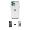 MARSİLYAN™- iPhone 12 Pro Max Kılıf Vadi Minimal - Siyah 6D Mat Seramik Hayalet Nano Ekran Koruyucu + Neon Fosforlu Kamera Lens - YL