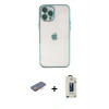 MARSİLYAN™- iPhone 12 Pro Max Kılıf Vadi Minimal - Siyah Bilvis Hayalet Cam Ekran Koruyucu + Renkli Kamera Lens Koruma Cam - TU