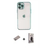 MARSİLYAN™- iPhone 12 Pro Max Kılıf Vadi Minimal - Siyah Bilvis Hayalet Cam Ekran Koruyucu + Sierra Blue Shine Kamera Lens Koruma Cam