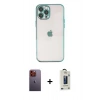 MARSİLYAN™- iPhone 12 Pro Max Kılıf Vadi Minimal - Siyah Bilvis Hayalet Cam Ekran Koruyucu + Neon Fosforlu Kamera Lens - TU