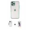 MARSİLYAN™- iPhone 12 Pro Max Kılıf Vadi Minimal - Siyah Joko 5D Cam + Lacivert Shine Kamera Lens