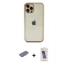 MARSİLYAN™- iPhone 12 Pro Max Kılıf Vadi Minimal - Siyah Joko 5D Cam + Renkli Kamera Lens Koruma Cam - PE