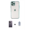 MARSİLYAN™- iPhone 12 Pro Max Kılıf Vadi Minimal - Siyah Joko Magic 5D Cam + Beyaz Neon Fosforlu Kamera Lens