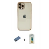 MARSİLYAN™- iPhone 12 Pro Max Kılıf Vadi Minimal - Siyah Polymer Nano Ekran Koruyucu + Gold Shine Kamera Lens Koruma Cam