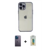 MARSİLYAN™- iPhone 12 Pro Max Kılıf Vadi Minimal - Siyah Polymer Nano Ekran Koruyucu + Mavi Neon Fosforlu Kamera Lens