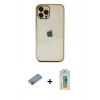 MARSİLYAN™- iPhone 12 Pro Max Kılıf Vadi Minimal - Siyah Polymer Nano Ekran Koruyucu + Pembe Shine Kamera Lens Koruma Cam