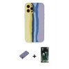 MARSİLYAN™- iPhone 12 Pro Max Kılıf Yadigar Çizgi - Şeffaf 360 Full Body Arka Koruyucu + Metal Kamera Lens Koruma Cam - GD