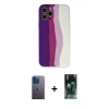 MARSİLYAN™- iPhone 12 Pro Max Kılıf Yadigar Çizgi - Şeffaf 360 Full Body Arka Koruyucu + Mavi Neon Fosforlu Kamera Lens