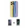 MARSİLYAN™- iPhone 12 Pro Max Kılıf Yadigar Çizgi - Şeffaf 360 Full Body Arka Koruyucu + Mavi Neon Fosforlu Kamera Lens
