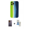 MARSİLYAN™- iPhone 12 Pro Max Kılıf Yadigar Çizgi - Şeffaf Royal Nano Ekran Koruyucu + Sarı Neon Fosforlu Kamera Lens