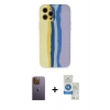 MARSİLYAN™- iPhone 12 Pro Max Kılıf Yadigar Çizgi - Şeffaf Royal Nano Ekran Koruyucu + Sarı Neon Fosforlu Kamera Lens