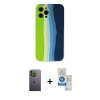 MARSİLYAN™- iPhone 12 Pro Max Kılıf Yadigar Çizgi - Şeffaf Royal Nano Ekran Koruyucu + Neon Fosforlu Kamera Lens - YL