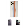 MARSİLYAN™- iPhone 12 Pro Max Kılıf Yadigar Çizgi - Şeffaf Temperli Cam Ekran Koruyucu + Neon Fosforlu Kamera Lens - BZ