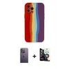 MARSİLYAN™- iPhone 12 Pro Max Kılıf Yadigar Çizgi - Şeffaf Temperli Cam Ekran Koruyucu + Neon Fosforlu Kamera Lens - BZ