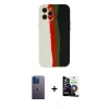 MARSİLYAN™- iPhone 12 Pro Max Kılıf Yadigar Çizgi - Şeffaf Temperli Cam Ekran Koruyucu + Neon Fosforlu Kamera Lens - MI