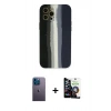 MARSİLYAN™- iPhone 12 Pro Max Kılıf Yadigar Çizgi - Şeffaf Temperli Cam Ekran Koruyucu + Neon Fosforlu Kamera Lens - MI
