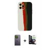 MARSİLYAN™- iPhone 12 Pro Max Kılıf Yadigar Çizgi - Şeffaf Temperli Cam Ekran Koruyucu + Neon Fosforlu Kamera Lens - YL