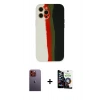 MARSİLYAN™- iPhone 12 Pro Max Kılıf Yadigar Çizgi - Şeffaf Temperli Cam Ekran Koruyucu + Neon Fosforlu Kamera Lens - TU