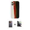 MARSİLYAN™- iPhone 12 Pro Max Kılıf Yadigar Çizgi - Şeffaf Temperli Cam Ekran Koruyucu + Neon Fosforlu Kamera Lens - SI