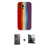 MARSİLYAN™- iPhone 12 Pro Max Kılıf Yadigar Çizgi - Şeffaf Temperli Cam Ekran Koruyucu + Neon Fosforlu Kamera Lens - SI