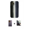 MARSİLYAN™- iPhone 12 Pro Max Kılıf Yadigar Çizgi - Şeffaf Temperli Cam Ekran Koruyucu + Neon Fosforlu Kamera Lens - SI