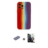 MARSİLYAN™- iPhone 12 Pro Max Kılıf Yadigar Çizgi - Şeffaf Temperli Cam Ekran Koruyucu + Renkli Kamera Lens Koruma Cam - MI