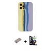 MARSİLYAN™- iPhone 12 Pro Max Kılıf Yadigar Çizgi - Şeffaf Temperli Cam Ekran Koruyucu + Sierra Blue Shine Kamera Lens Koruma Cam