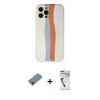 MARSİLYAN™- iPhone 12 Pro Max Kılıf Yadigar Çizgi - Şeffaf Uv Polymer Nano Ekran Koruyucu + Kırmızı Metal Kamera Lens Koruma Cam