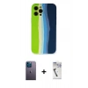 MARSİLYAN™- iPhone 12 Pro Max Kılıf Yadigar Çizgi - Şeffaf Uv Polymer Nano Ekran Koruyucu + Neon Fosforlu Kamera Lens - MI