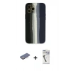 MARSİLYAN™- iPhone 12 Pro Max Kılıf Yadigar Çizgi - Şeffaf Uv Polymer Nano Ekran Koruyucu + Renkli Kamera Lens Koruma Cam - MI