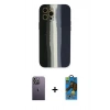 MARSİLYAN™- iPhone 12 Pro Max Kılıf Yadigar Çizgi - Siyah 18D Cam Ekran Koruyucu + Neon Fosforlu Kamera Lens - BZ
