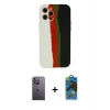 MARSİLYAN™- iPhone 12 Pro Max Kılıf Yadigar Çizgi - Siyah 18D Cam Ekran Koruyucu + Neon Fosforlu Kamera Lens - BZ