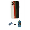 MARSİLYAN™- iPhone 12 Pro Max Kılıf Yadigar Çizgi - Siyah 18D Cam Ekran Koruyucu + Shine Kamera Lens Koruma Cam - GD