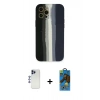 MARSİLYAN™- iPhone 12 Pro Max Kılıf Yadigar Çizgi - Siyah 18D Cam Ekran Koruyucu + Lacivert Shine Kamera Lens