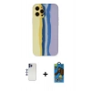 MARSİLYAN™- iPhone 12 Pro Max Kılıf Yadigar Çizgi - Siyah 18D Cam Ekran Koruyucu + Lacivert Shine Kamera Lens