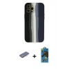 MARSİLYAN™- iPhone 12 Pro Max Kılıf Yadigar Çizgi - Siyah 18D Cam Ekran Koruyucu + Renkli Kamera Lens Koruma Cam - MI