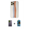 MARSİLYAN™- iPhone 12 Pro Max Kılıf Yadigar Çizgi - Siyah 18D Cam Ekran Koruyucu + Neon Fosforlu Kamera Lens - YL