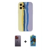 MARSİLYAN™- iPhone 12 Pro Max Kılıf Yadigar Çizgi - Siyah 18D Cam Ekran Koruyucu + Neon Fosforlu Kamera Lens - TU