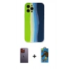 MARSİLYAN™- iPhone 12 Pro Max Kılıf Yadigar Çizgi - Siyah 18D Cam Ekran Koruyucu + Neon Fosforlu Kamera Lens - TU